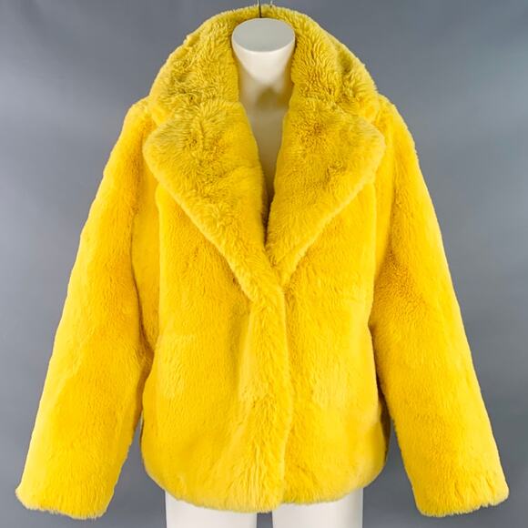APPARIS Size M Yellow Polyester Faux Fur Oversized Notch Lapel Hook Eye Jacket - Picture 1 of 6